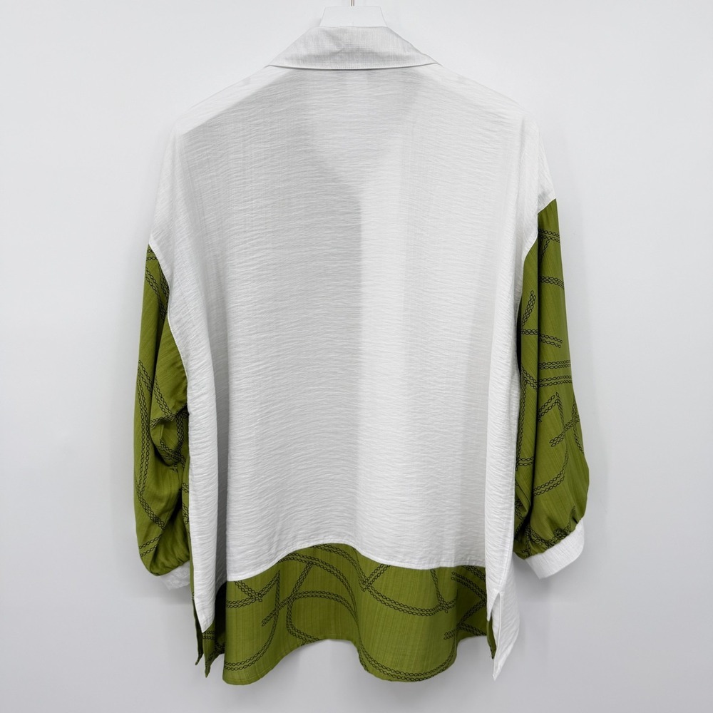 Ali Miles Top Shirt Blouse Size 1X Hi Low 3/4 Sleeves Color Block Abstract Artsy - Picture 10 of 15